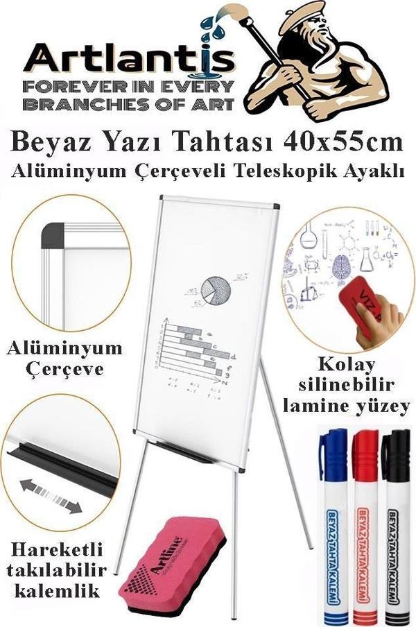 Ayaklı Beyaz Yazı Tahtası 40x55 cm Teleskobik Ayaklı 1 Adet Alüminyum Kolay Silinebilir Ergomik Beyaz Yazı Tahtası - Image 1