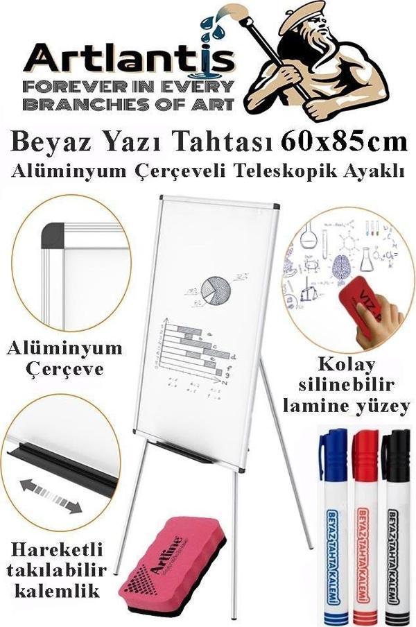Ayaklı Beyaz Yazı Tahtası 60x85 cm Teleskobik Ayaklı 1 Adet Alüminyum Kolay Silinebilir Ergomik Beyaz Yazı Tahtası - Image 1