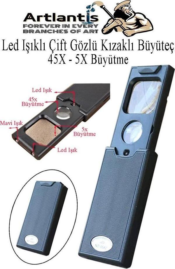 Led Işıklı Çift Gözlü Kızaklı Büyüteç 1 Adet Mor Işıklı 45X 5X Büyütme Lens El Tipi Lup Mercek Büyüteç Okul Büro Ofis - Image 1