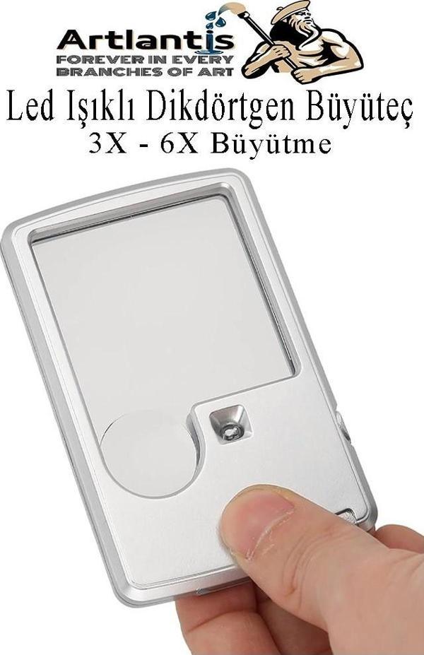 Led Işıklı Kart Tipi Büyüteç 1 Adet 3X 6X Büyütme Lens El Tipi Mercek Cep Büyüteç Kılıflı Okul Büro Ofis - Image 1