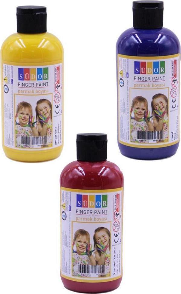 Parmak Boyası 250 Gr 3 Adet Çocuklar İçin Yıkanabilir Parrmak Boya Südor Okul Hobi Kreş Etkinlik Kırmızı Sarı Mavi - Image 1