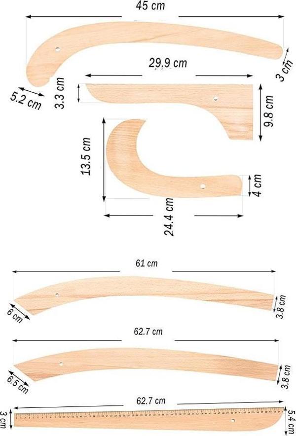 Riga Cetvel Seti Ahşap 6 Parça 1 Paket Riga Seti Riga Takımı Terzi Modelist Tekstil Cetveli - Image 1