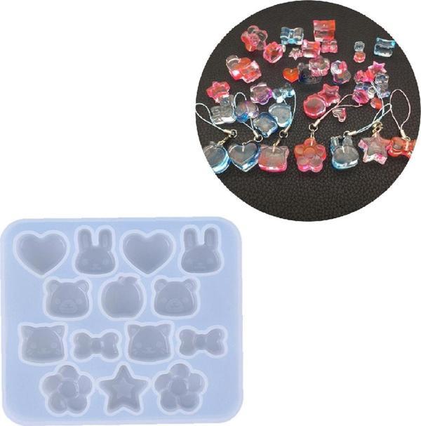 Epoksi Silikon Kalıp Çeşitli Mini Figürler Anahtarlık Kolye Kalıbı 14 Lü - Image 1