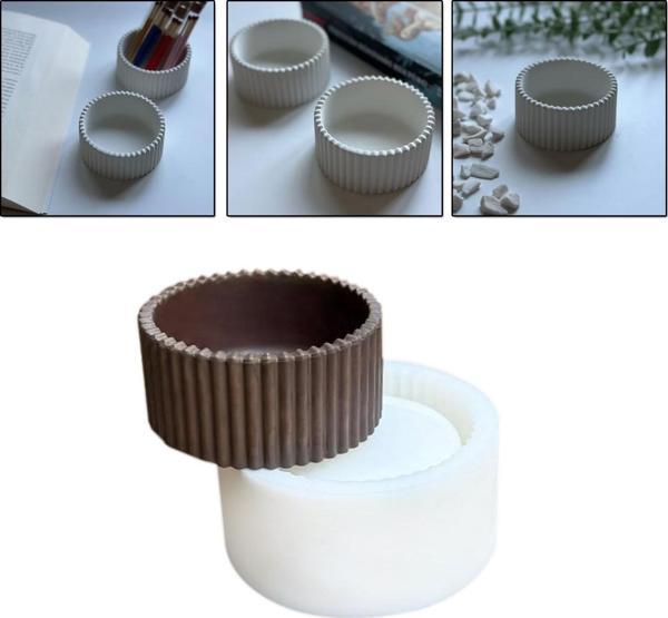 Silikon Kalıp Dikey Çizgili Saksı Mumluk Taş Tozu Beton Kalıbı - Image 1