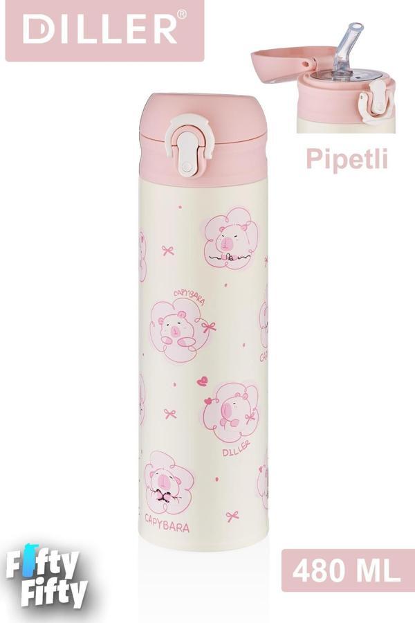 DILLER 480 ML Pipetli Paslanmaz Çelik Termos Kilitli Kapak 2 Farklı Renk Seçeneği -FFDILLERD9281 - Image 1