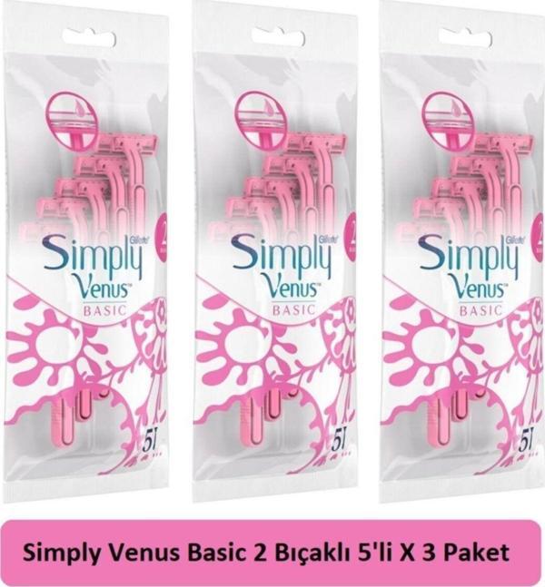 Simply Basic 2 Kadın Tıraş Bıçağı 5'li X 3 Paket - Image 1