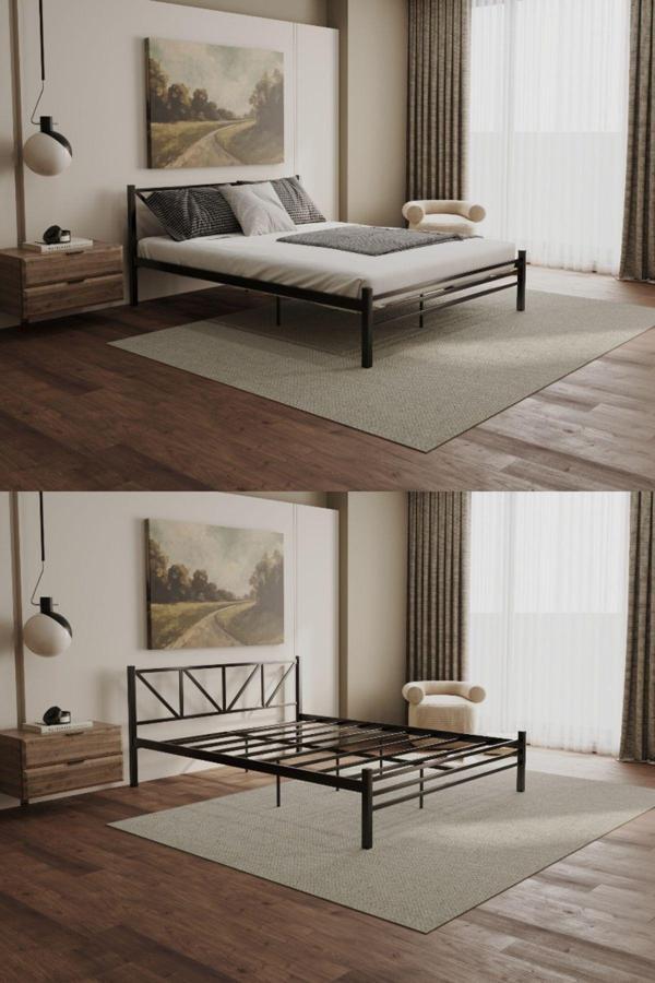 Yüceer Home Çift Kişilik Ortopedik Tam Destekli Metal Karyola, Çift Kişilik Ferforje Karyola, 160X200 Cm - Image 1