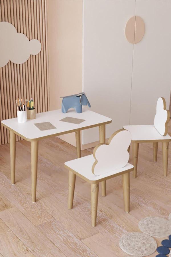 Yüceer Home Çocuk Masa Sandalye Yaz Sil Oyun Aktivite Montessori 1 Masa 2 Sandalye - Image 1