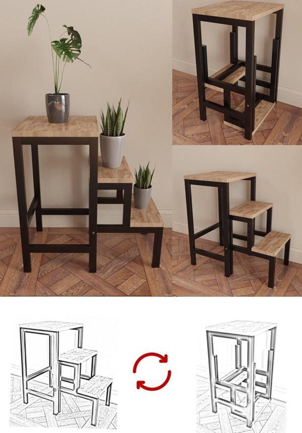 Yüceer Home Katlanabillir Metal Ahşap Basamaklı Çiçeklik Çok Amaçlı Merdiven Tabure - Image 1