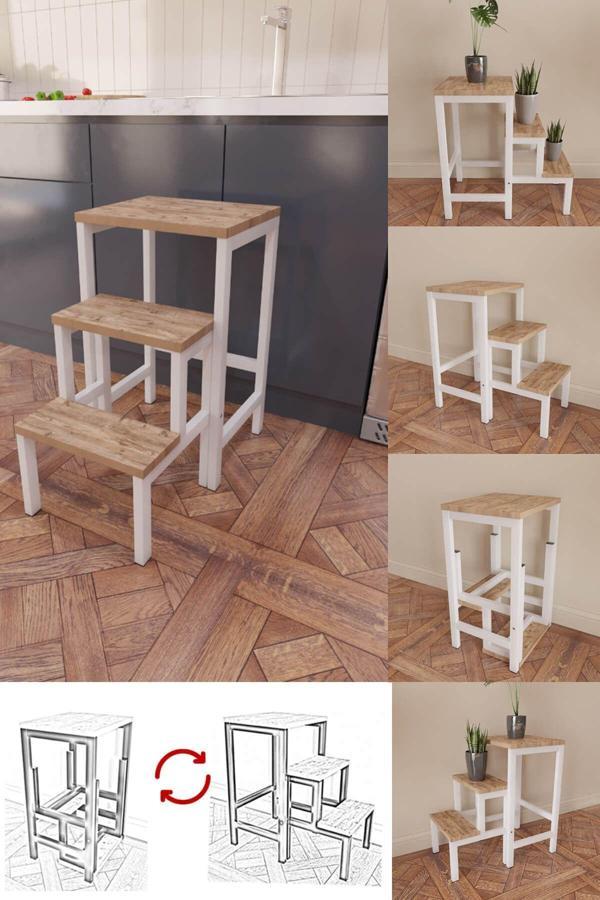 Yüceer Home Katlanabillir Metal Ahşap Basamaklı Tabure Merdiven Çiçeklik Çok Amaçlı Tabure - Image 1