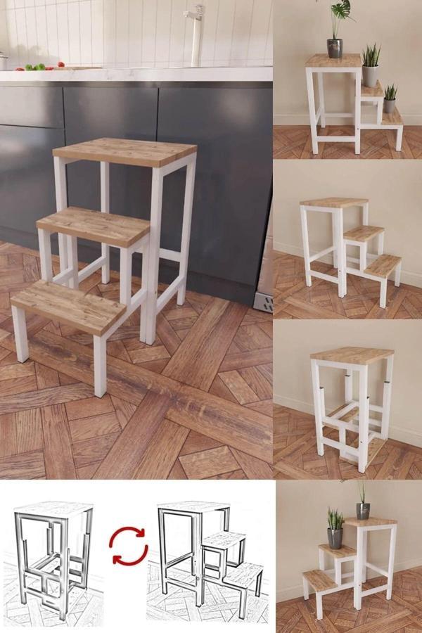 Yüceer Home Katlanabillir Metal Ahşap Basamaklı Tabure Merdiven Çiçeklik Çok Amaçlı Tabure - Image 1