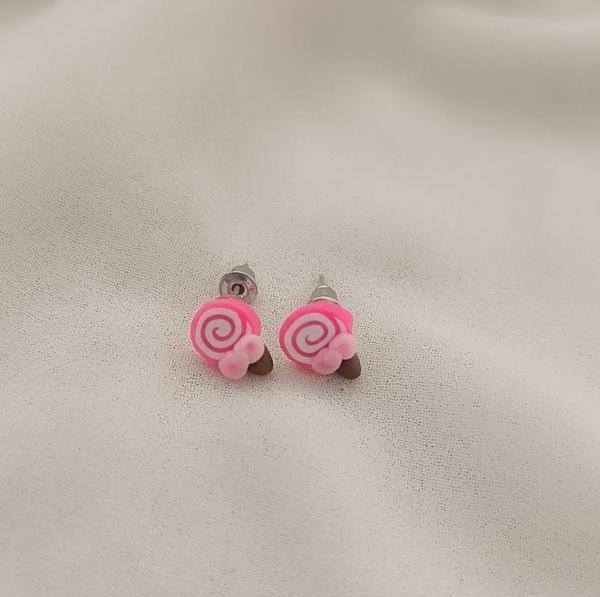 Küpe Lolipop Şeker Küpe Kadın Kız Çocuk Pembe   - Image 1
