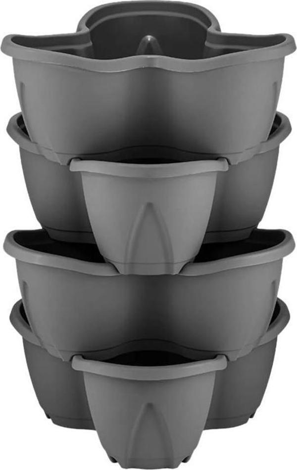 Omnipazar SO-PKS3 Pmukkale Dekoratif Saksı Çilek Saksı 4'lü Set 12.5 Litre Antrasit No 3 - Image 1