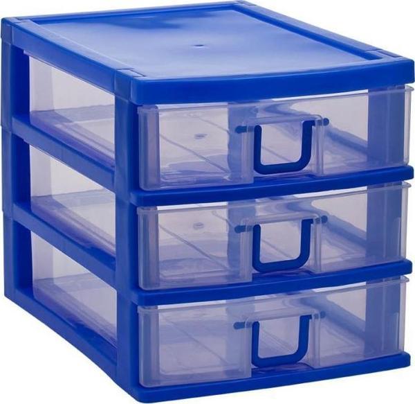 Omnipazar SY-4538 Cindy Box Mini Plastik Komidin Çekmecelik 3 Katlı Mavi - Image 1