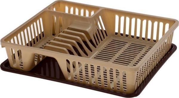 Omnipazar SY-5515 Plastik Tek Katlı Küçük Lüks Bulaşık Kurutmalık Tabaklık Kahverengi - Image 1