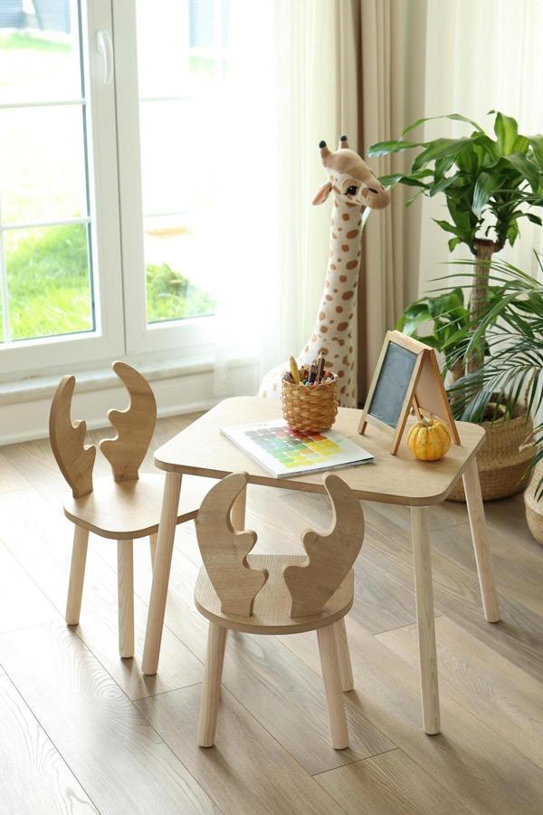 AlfaCountry Mobilya Montessori Deer Sandalyeli Çalışma Masası 2 Sandalye 1 Masa - Image 1