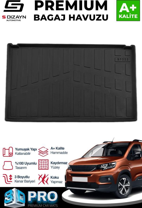 S-Dizayn Peugeot Rifter Seperatörlü 3D Pro Bagaj Havuzu 2019 Üzeri A+ Kalite - Image 1