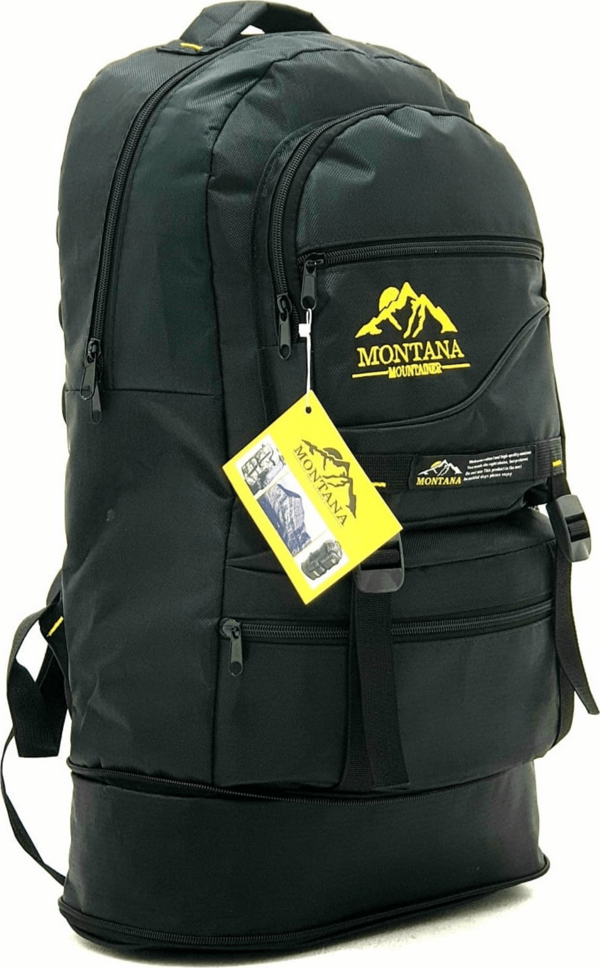 MONTANA Mountainer 55+10 Litre Körüklü Siyah Su Geçirmez Çok Gözlü Seyahat-Dağcı-Kampçı Sırt Çantası - Image 1