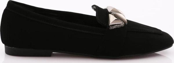 Kadın Silver Taş Metal Tokalı Loafer Siyah Velvet 61122534 - Image 1