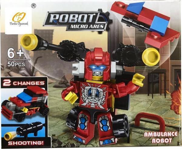 Farbu Oyuncak Farbu Lego Araç Serisi 2 in 1 Robot Micro Ares Ambulance Robot SP4650 123-103 - Image 1