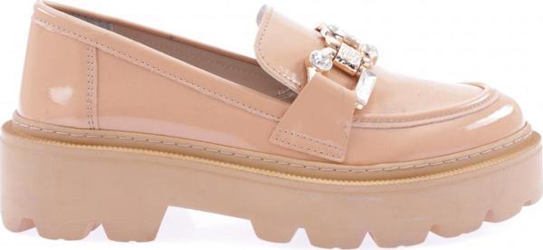 Kadın Kristal Taşlı Aksesuarlı Loafer Ayakkabı Nude Rugan 21123342 - Image 1