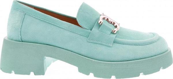 Kalın Taban Metal Tokalı Loafer Kadın Ayakkabı Su Yeşili Süet 41213184 - Image 1