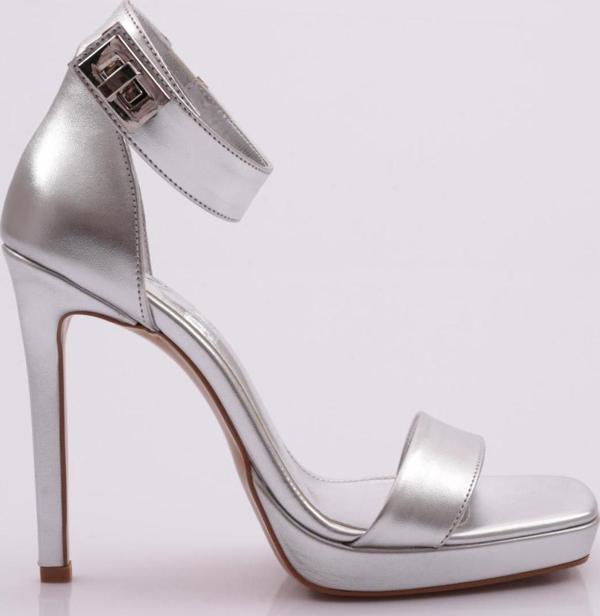 Kadın Bilekten Bağlama Topuklu Ayakkabı Gümüş Metalik 21353327 - Image 1