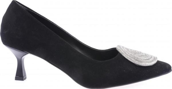 Kadın Silver Taşlı Tokalı Topuklu Ayakkabı Siyah Velvet 1612482674 - Image 1