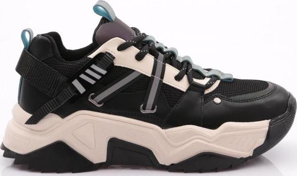 Kadın Bağcıklı Sneaker Ayakkabı Siyah Yeşil 762713138 - Image 1