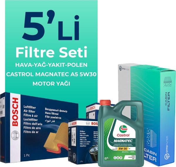 BOSCH Volvo C30 1.6 Dizel Filtre Bakım Seti Castrol Motor Yağlı (2008-2011) 5 Li - Image 1