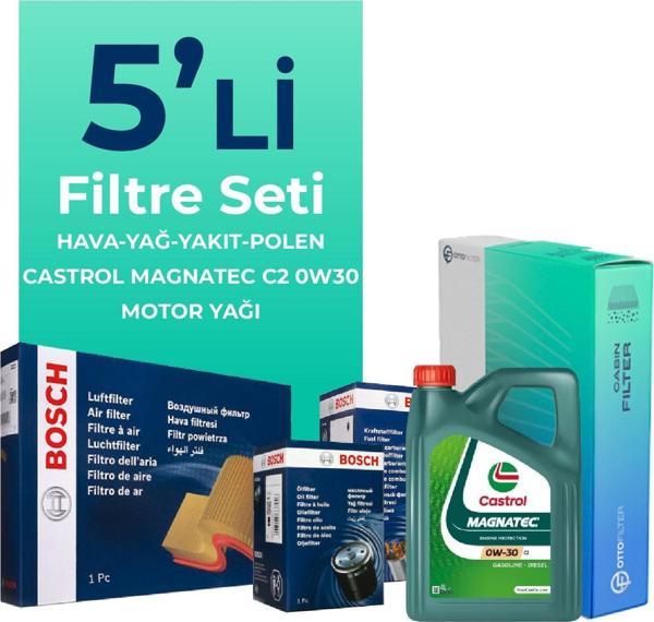 BOSCH Peugeot 308 1.6 BlueHDi Dizel Filtre Bakım Seti Castrol Motor Yağlı (2014-2018) 5 Li - Image 1