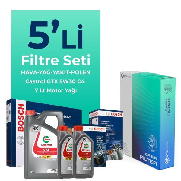 BOSCH Nissan Navara 2.3 Dizel Filtre Bakım Seti Castrol Motor Yağlı (2015-2021) 5 Li - Image 1