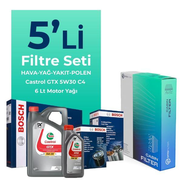 Bosch Dacia Sandero 1.5 BlueDci Dizel Filtre Bakım Seti Castrol Motor Yağlı (2018-2021) 5 Li - Image 1
