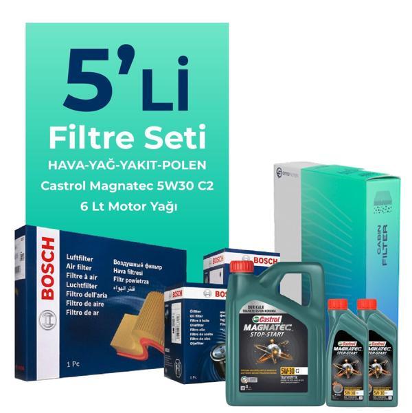 BOSCH Volvo XC60 2.4 Dizel Filtre Bakım Seti Castrol Motor Yağlı (2009-2014) 5 Li - Image 1