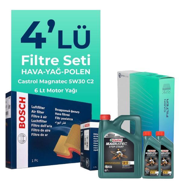 BOSCH Mercedes CLA200 Benzin Filtre Bakım Seti Castrol Motor Yağlı (2013-2019) 4 Lü - Image 1