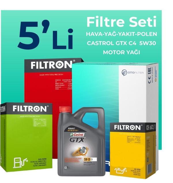 Filtron Dacia Lodgy 1.5 Dizel Filtre Bakım Seti Castrol Motor Yağlı (2012-2018) 5 Li - Image 1
