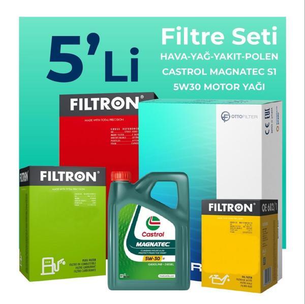 Filtron Fiat Linea 1.3 Dizel Filtre Bakım Seti Castrol Motor Yağlı EURO 4 (2007-2017) 5 Li - Image 1