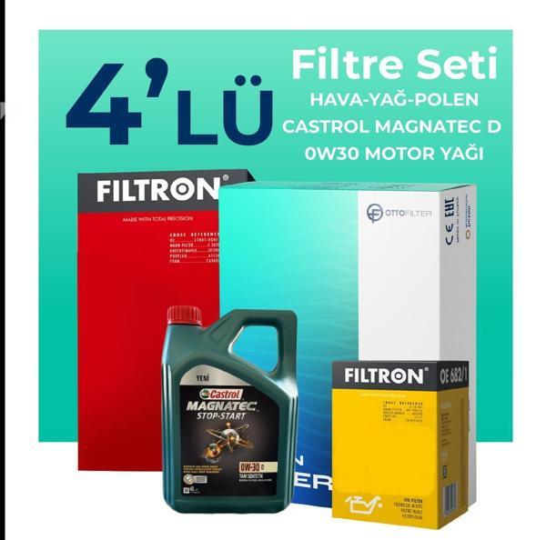 Filtron Peugeot 308 1.6 Benzin THP Filtre Bakım Seti Castrol Motor Yağlı (2008-2014) 4 Lü - Image 1
