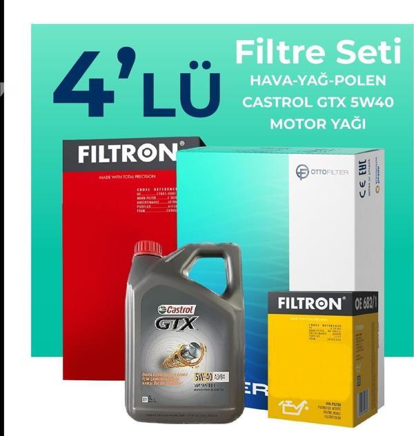 Filtron Fiat Egea 1.4 Benzin Filtre Bakım Seti Castrol Motor Yağlı (2015-2024) 4 Lü - Image 1