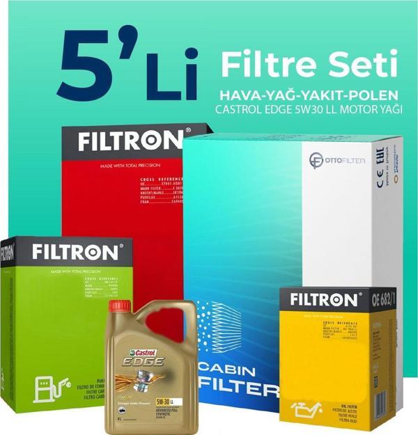 Filtron Volkswagen Golf 1.6 Dizel Filtre Bakım Seti Castrol Motor Yağlı (2013-2020) 5 Li - Image 1