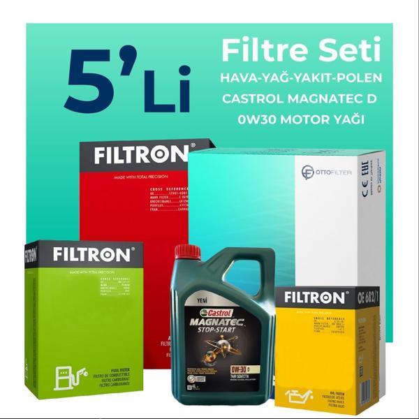 Filtron Ford Transit Custom 2.0 Dizel Filtre Bakım Seti Castrol Motor Yağlı (2015-2023) 5 Li - Image 1