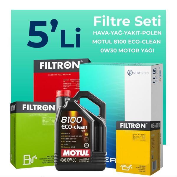 Filtron Peugeot 208 1.6 BlueHDi Dizel Filtre Bakım Seti Motul Motor Yağlı (2016-2019) 5 Li - Image 1