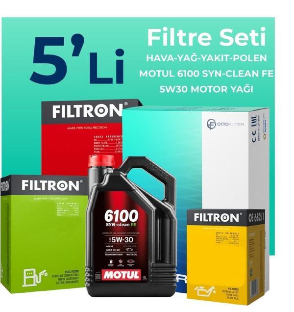 Filtron Peugeot 3008 1.6 Dizel Filtre Bakım Seti Motul Motor Yağlı (2010-2014) 5 Li - Image 1