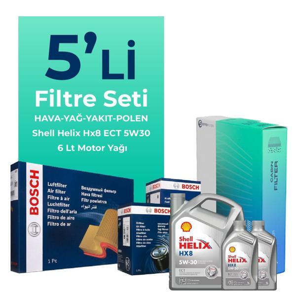 Bosch Audi A6 3.0 Dizel QUATRO 245 HP Filtre Bakım Seti Shell Motor Yağlı (2011-2018) 5 Li - Image 1