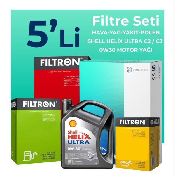 Filtron Ford Focus 1.5 Dizel Filtre Bakım Seti Shell Motor Yağlı (2014-2017) 5 Li - Image 1