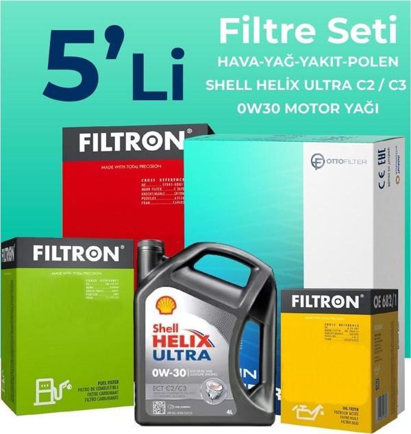 Filtron Peugeot 3008 1.6 BlueHDi Dizel Filtre Bakım Seti Shell Motor Yağlı (2014-2016) 5 Li - Image 1