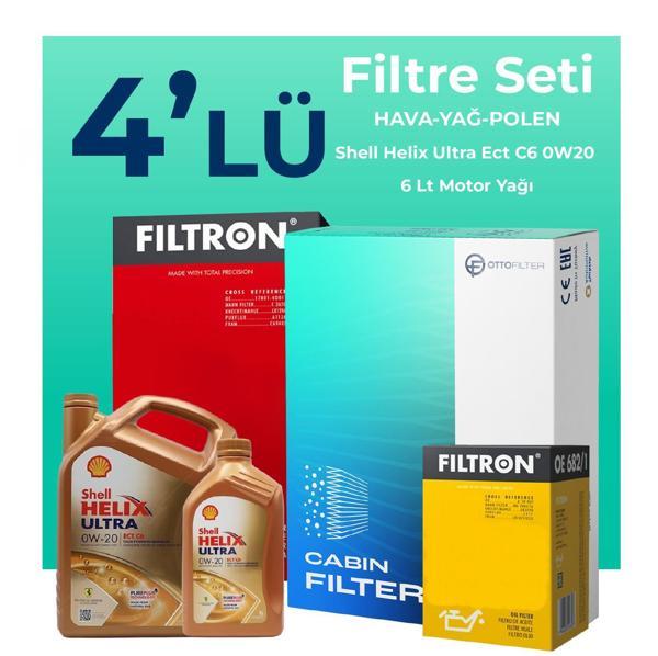 Filtron Volvo V90 Cross Country 2.0 Dizel D5 Filtre Bakım Seti Shell Motor Yağlı (2018-2020) 4 Lü - Image 1