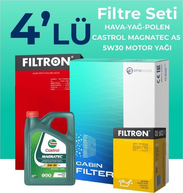 Filtron Citroen C3 1.6 Benzinli Filtre Bakım Seti Castrol Motor Yağlı (2003-2010) 4 Lü - Image 1