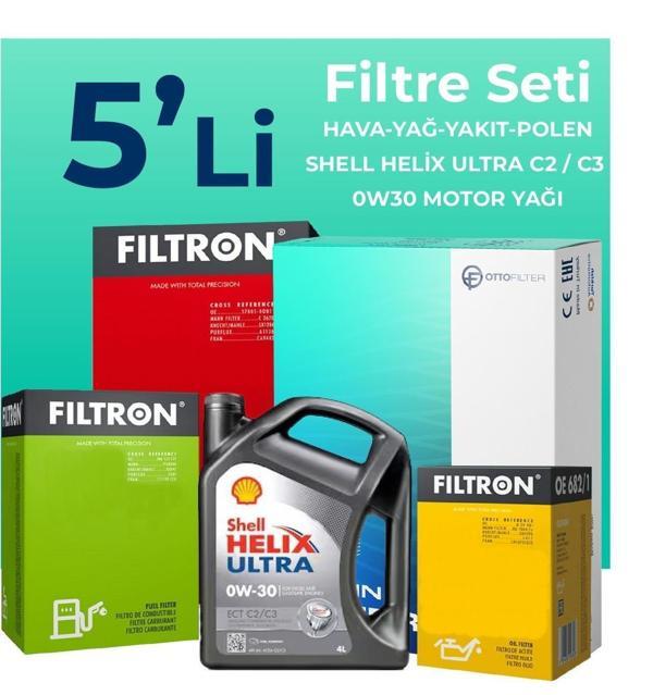 Filtron Peugeot 308 1.6 BlueHDi Dizel Filtre Bakım Seti Shell Motor Yağlı (2014-2018) 5 Li - Image 1