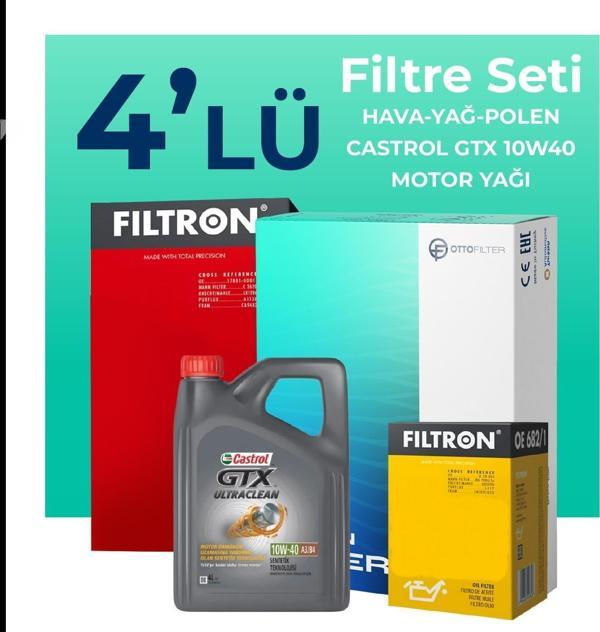 Filtron Fiat Panda 1.2 Benzinli Filtre Bakım Seti Castrol Motor Yağlı (2004-2010) 4 Lü - Image 1